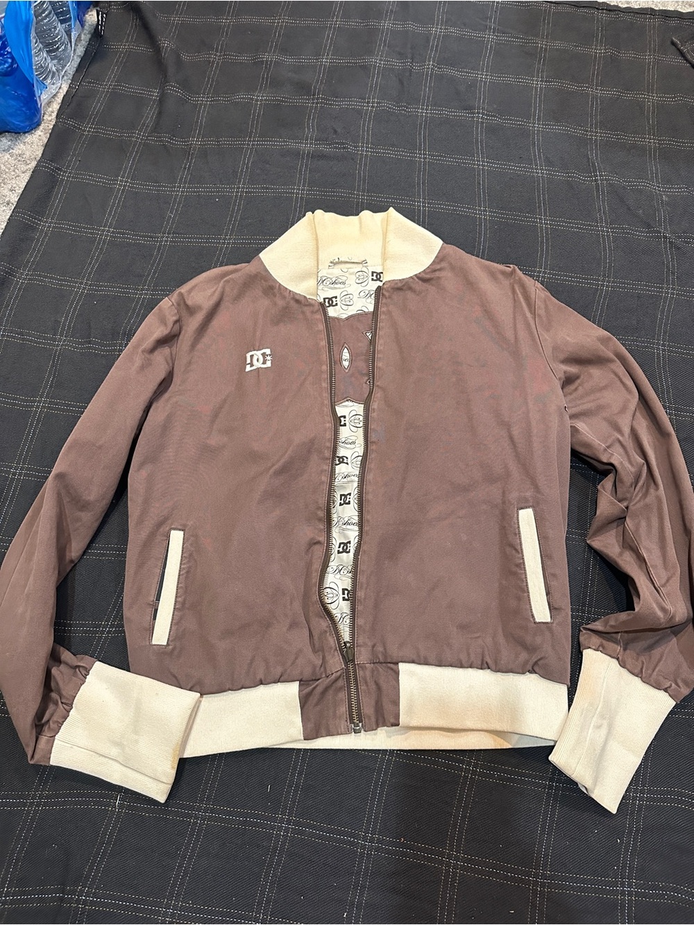 DC Two-Tone Brown Bomber Jacket with Cream Trim